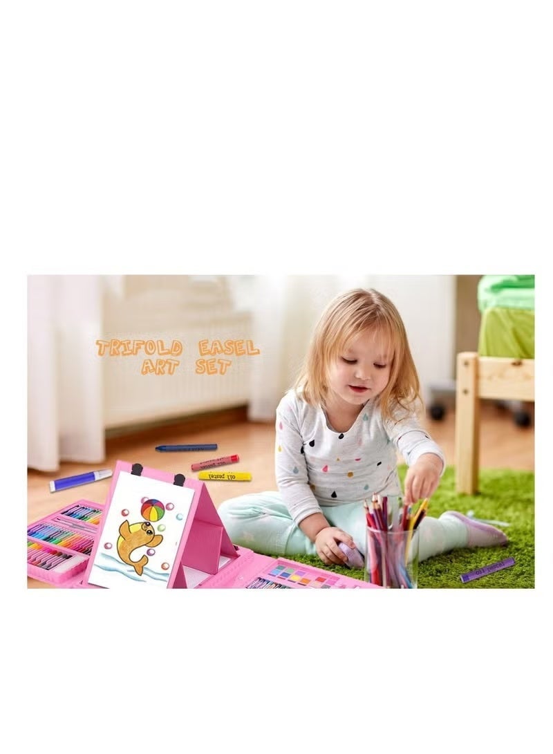 موش طقم مستلزمات فنية 208 قطعة، مجموعة رسم متكاملة للأطفال للبنات والأولاد والمراهقين والفنانين، حقيبة أدوات فنية مع حامل ثلاثي قابل للطي، تشمل ألوان باستيل زيتية، شمعيات، أقلام تلوين خشبية، كتاب تلوين، مقص، وورق أوريغامي (40 ورقة) - Image 5